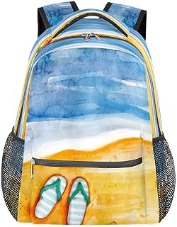 Mochilas escolares leves para meninos e meninas adolescentes aquarela praia chinelos à prova d'água 16 polegadas mochilas para laptop de viagem casual mochila adequada para homens e mulheres trabalho viagens caminhadas acampamento, Multicor, Medium, Mochilas Daypack