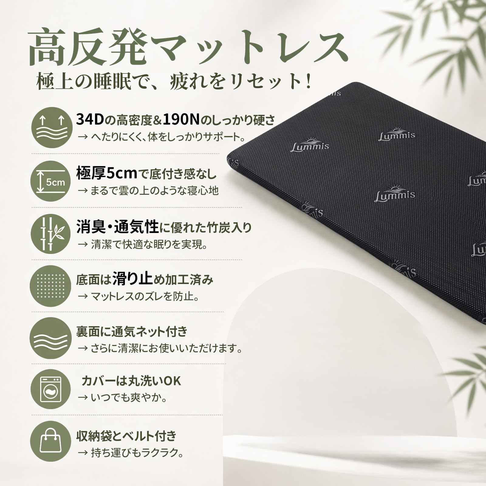 Amazon.co.jp: Lummis マットレス 高反発 敷きマット 厚さ5cm 硬さ190N