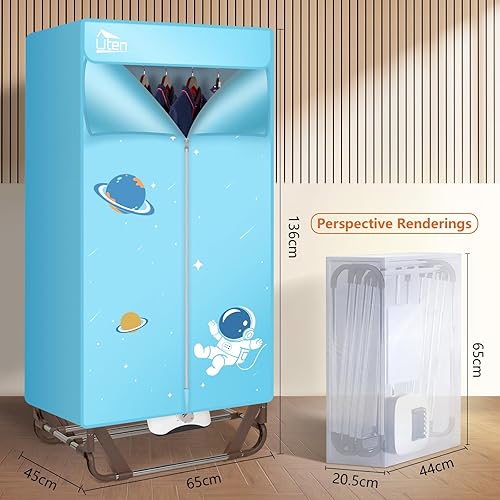 Miniatura 4 de Uten Secadora de ropa portátil, secadora de ropa eléctrica de 1500 W con temporizador, armario de secado de ropa portátil de 2 niveles, estante de