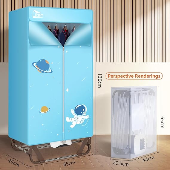 Uten Clothes Dryer, 1500W Power Electric Clothes Dryer Machine with Timer, 2-Tier Laundry Drying Wardrobe, Foldable Clothes Drying Rack and Dryer for Travel, Apartments, RV, Home