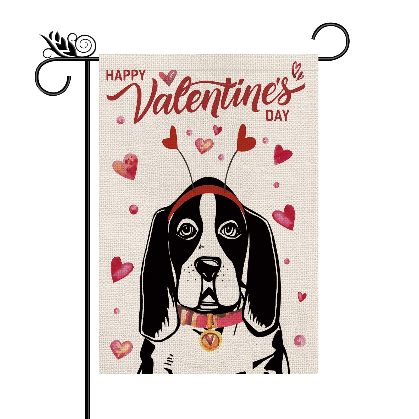Happy Valentines Garden Flag Valentine Basset Hound Dog Love Heart Anniversary Holiday Decorations Vertical Double Sided For Outside Yard Lawn Decor