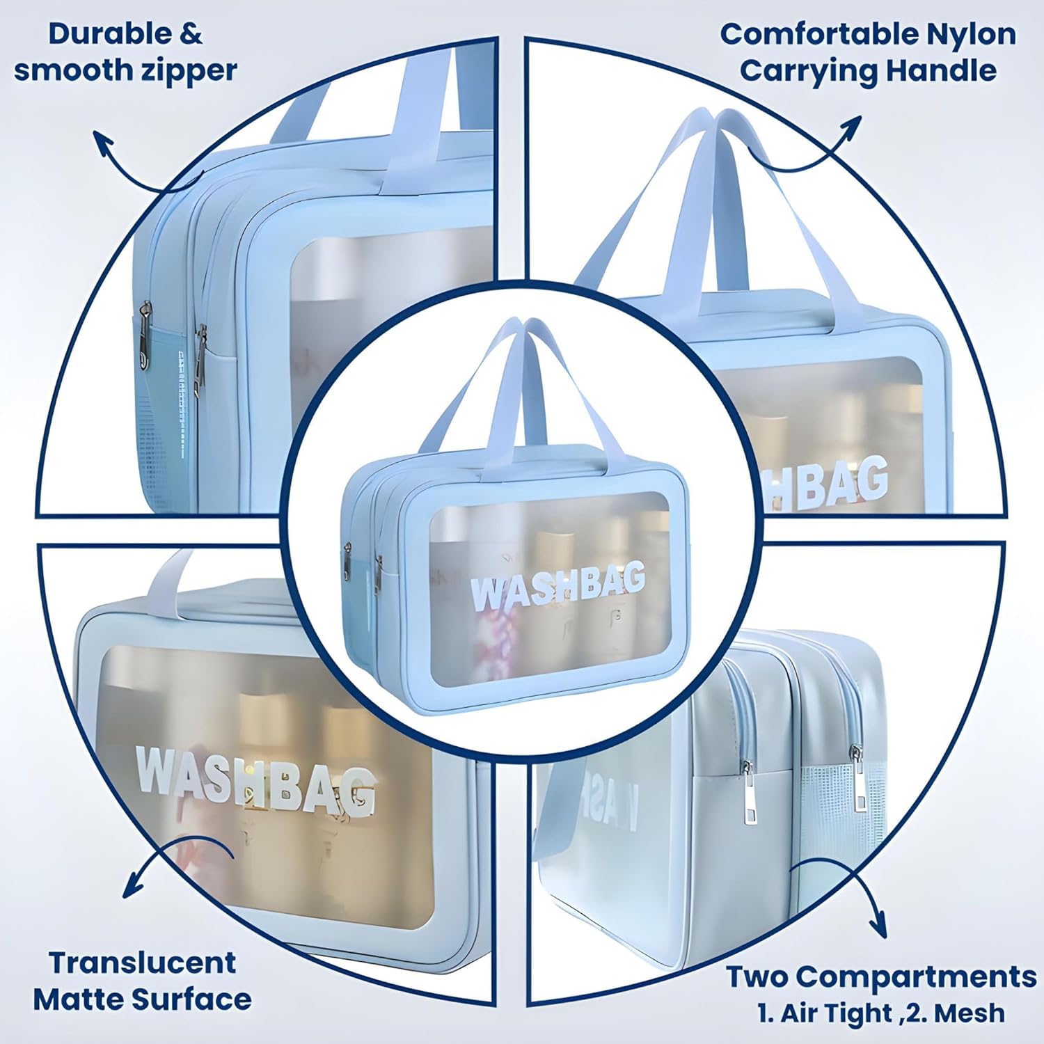 Travel Toiletry Organizer Set of 3 | Waterproof Cosmetic & Makeup Pouches with Handle | Large Capacity Travel Wash Bags for Toiletries, Skincare, Brushes & Accessories | Multi Color 3