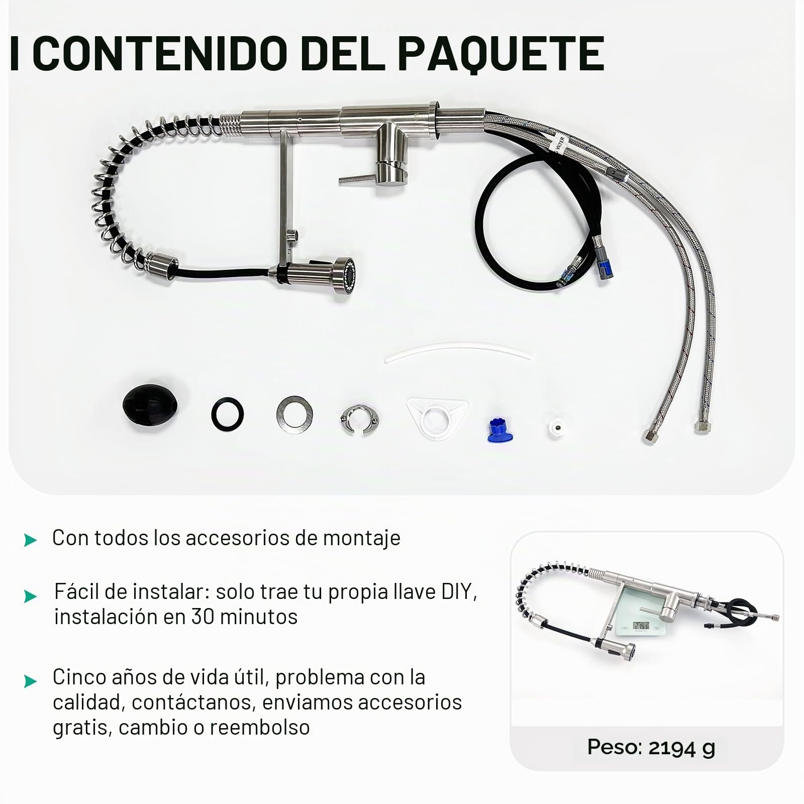 CREA Grifo de Fregadero para Cocina 3 Vías con Ducha Extraíble, Monomando para Purificador de Filtro de Agua y Sistemas de Ósmosis, cepillado