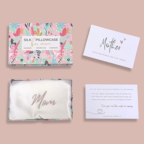 Miniatura 7 de Funda de almohada 100% seda de morera con tarjeta personalizada para el día de la madre y bordado de mamá, regalos para madres que lo tienen todo,