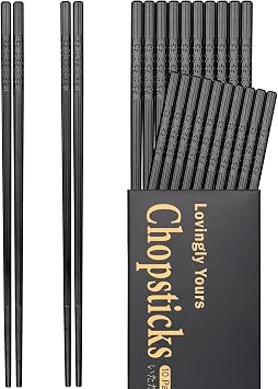 Lovingly Yours 10 Pairs Fiberglass Chopsticks Reusable, 9.5-Inch Chopsticks Dishwasher Safe, Black