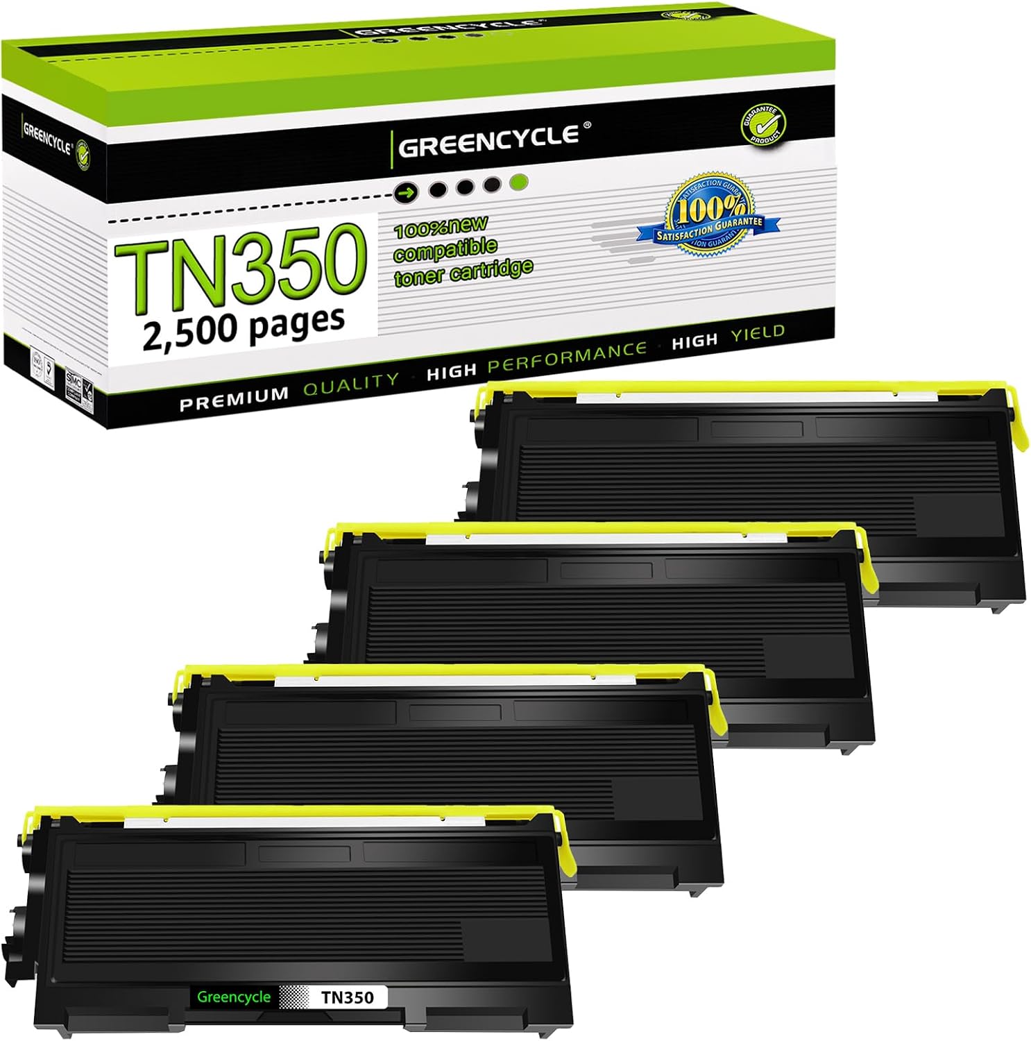 greencycle 2 Pack TN350 TN-350 Black Toner Cartridge Compatible for Brother HL-2070N HL-2040 MFC-7420 MFC-7820n intellifax-2820 Intellifax-2920 DCP-7020 MFC-7220 Laser Printers