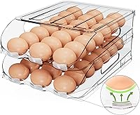 Vista 9 de Soporte de Huevos para Refrigerador, Dispensador de Huevos Automático de Rodamiento Estable con Parachoques de Silicona y Asa para Nevera