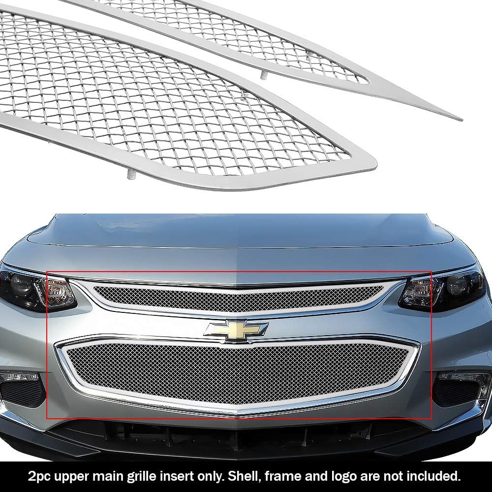 APS Premium Stainless Steel Chrome Mesh Grille Grill Insert Compatible with Chevy Malibu 2016 2017 2018 Main Upper N19-T37367C