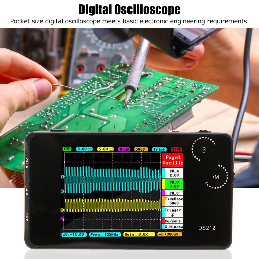 Mini oscilloscopio DS212 Oscilloscopio a memoria digitale portatile Oscilloscopio tascabile a 2 canali con interfaccia USB per riparazioni di ingegneria elettronica