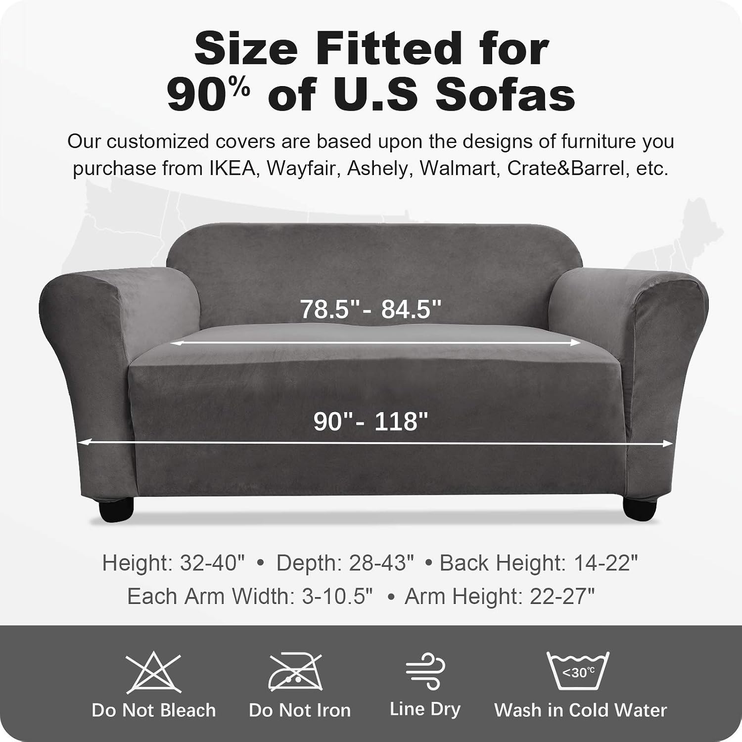 Argstar Velvet Oversized Plush Sofa Protector, Stretch Couch Cover for Living Room, Anti Slip Furniture Cover, for Sofa and Couch, Grey