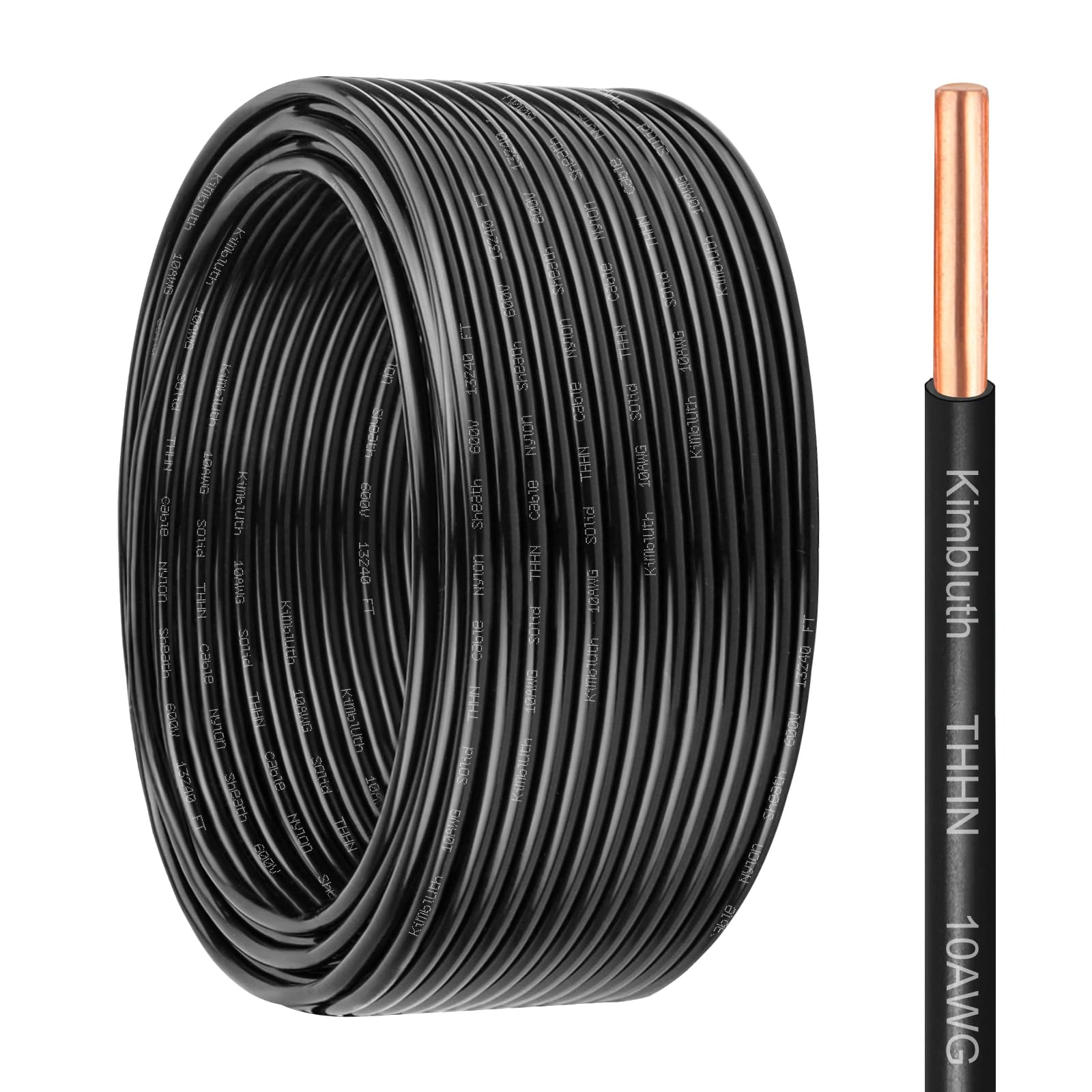 THHN Wire 10 Gauge 50 FT OFC Electrical Wire, 10 AWG Solid Copper Wire Rated up to 600V Building Wire Nylon Jacket for Residential, CNC, Ground,