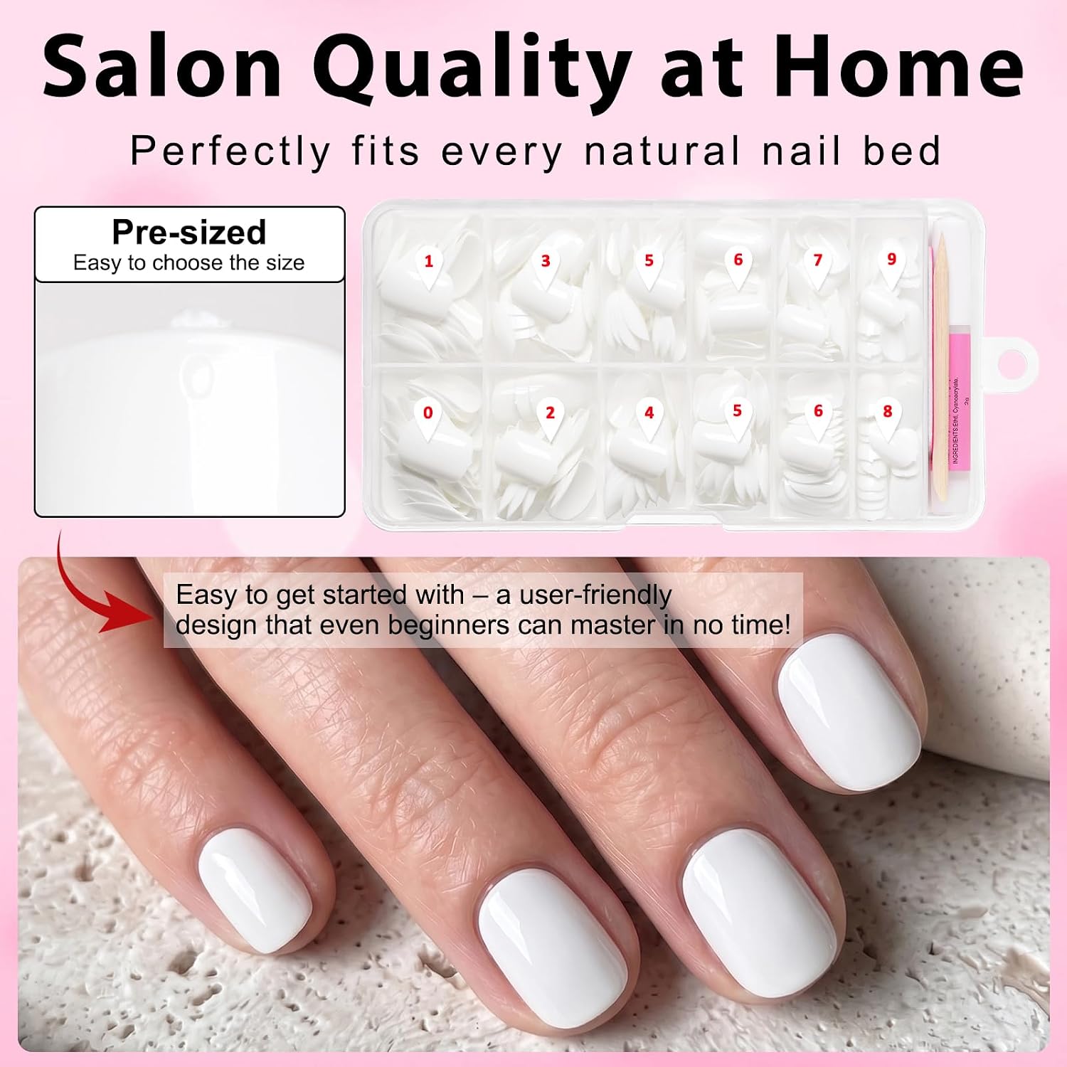 240pc Extra Short Press on Nails Square Fake Nails with Glue Tabs, White Nails Press ons Short Glue on Nails Squoval Acrylic Nails Stick False Nail Artificial Fingernail for Women Girls