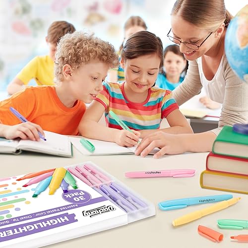 Miniatura 7 de Duchong 30 resaltadores pastel, colores surtidos a granel, punta de cincel para secado rápido para adultos y niños, imprescindible en el aula de