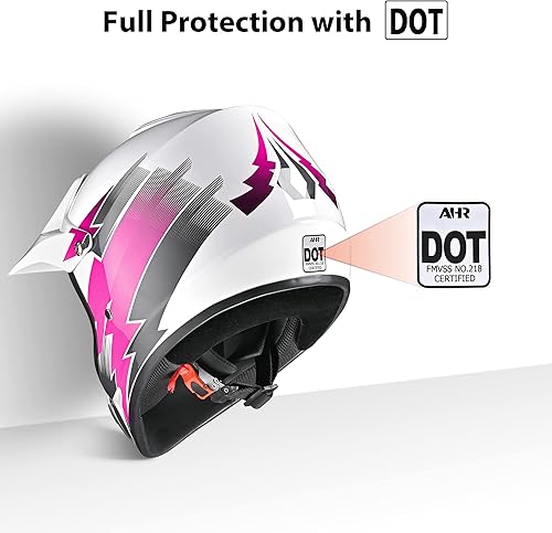 Miniatura 2 de AHR Casco de motocross DOT para jóvenes y niños, casco de motocross de cara completa para motocicleta, ATV y bicicleta de montaña, modelo H-VEN12