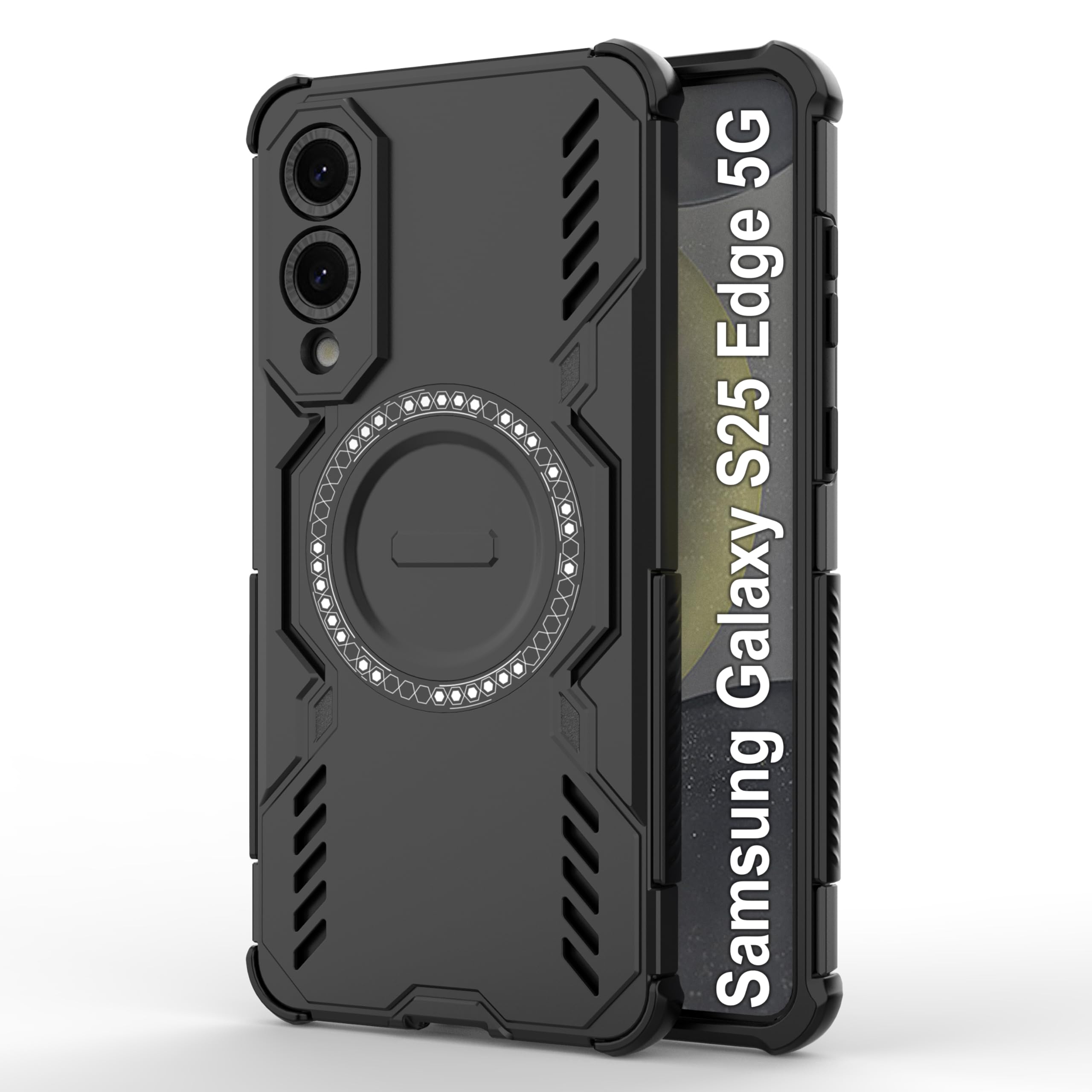 amazon basics Back Case Cover for Samsung Galaxy S25 Edge 5G | Magnetic Case with Built-in Metal Ring | Supports Mag-Saf