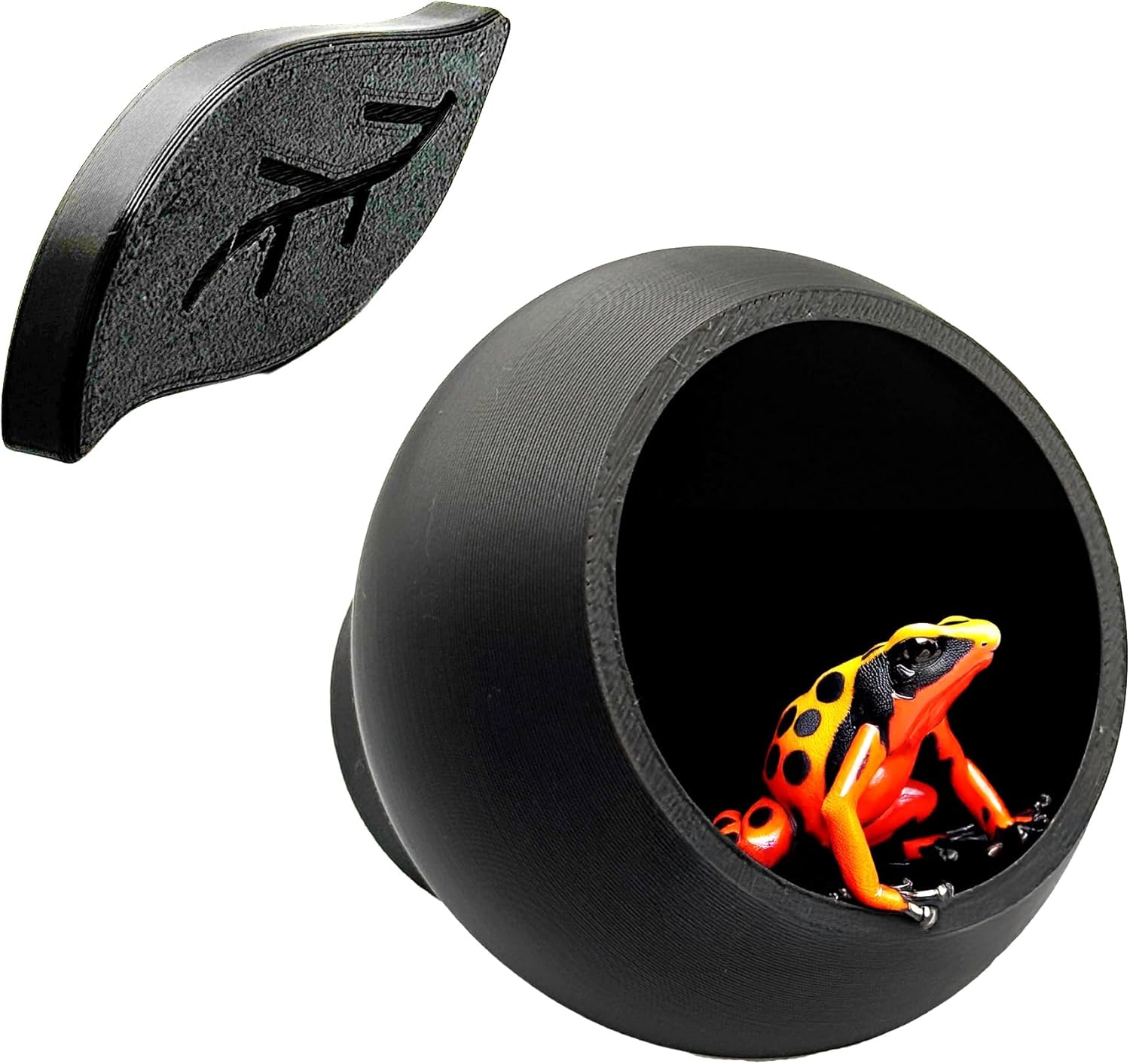 Magnetic Leaf Pod Hide, Glass-Mounted Shelter for Frogs & Reptiles (Black, Single)