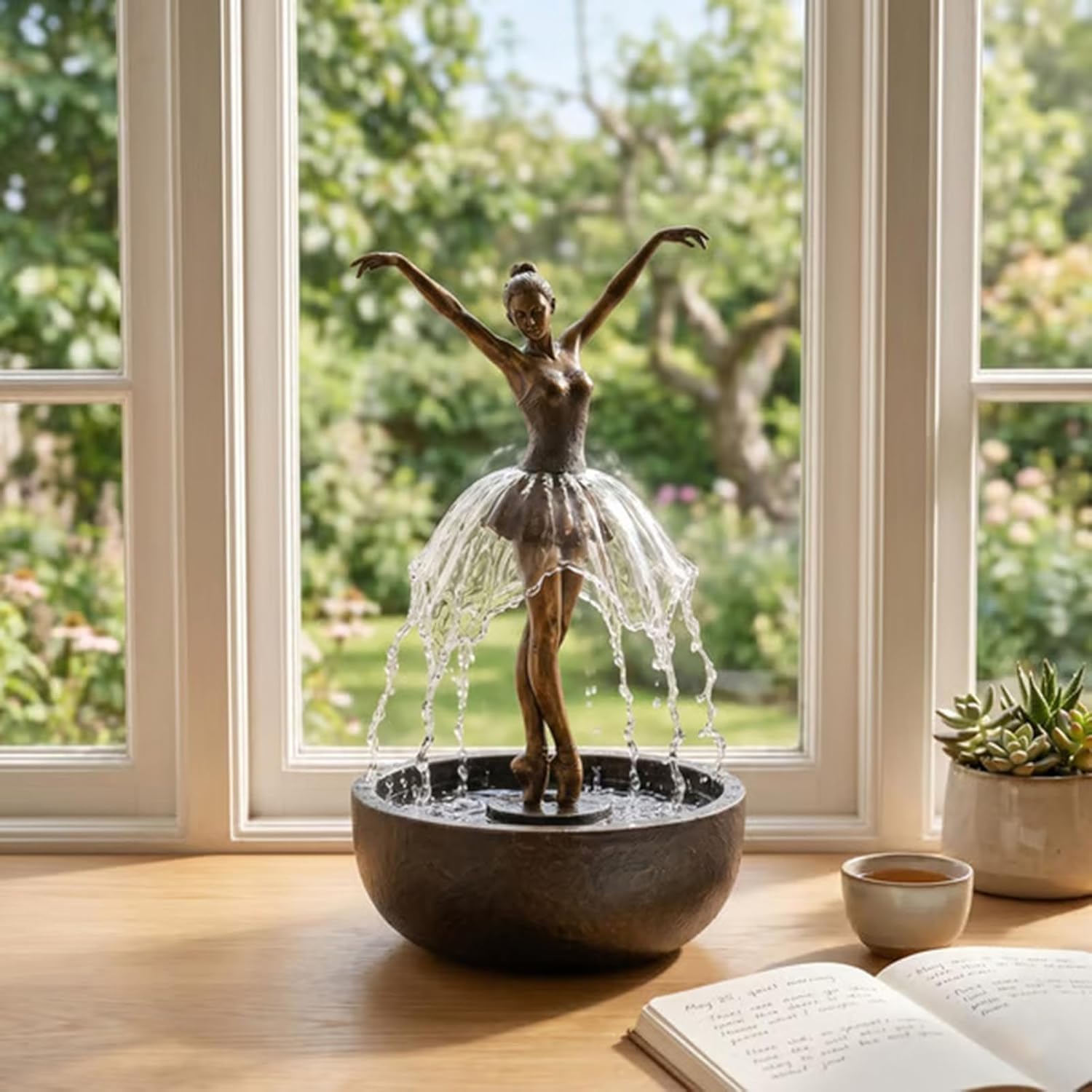 Solar-Ballett-TäNzer-Brunnen, Tisch-Wasserfall Mit Leiser Pumpe, Kunstharz-Skulptur-Wasserspiel FüR Wohnzimmer-Schreibtisch, Luftbefeuchter-Dekor,1pcs
