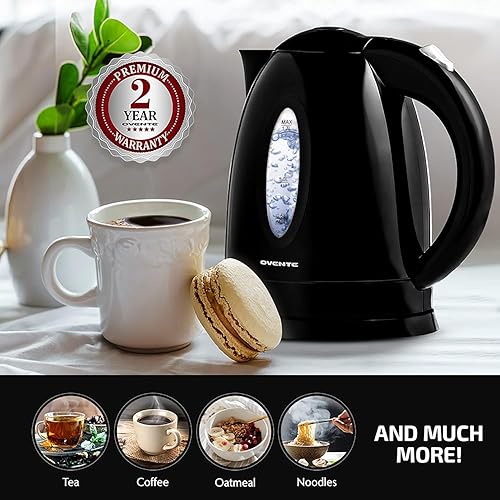 Miniatura 7 de OVENTE KP72B- Hervidor eléctrico de 0.45 g (1.7 litros), calentador de agua inalámbrico de ebullición rápida sin bisfenol A (BPA), apagado