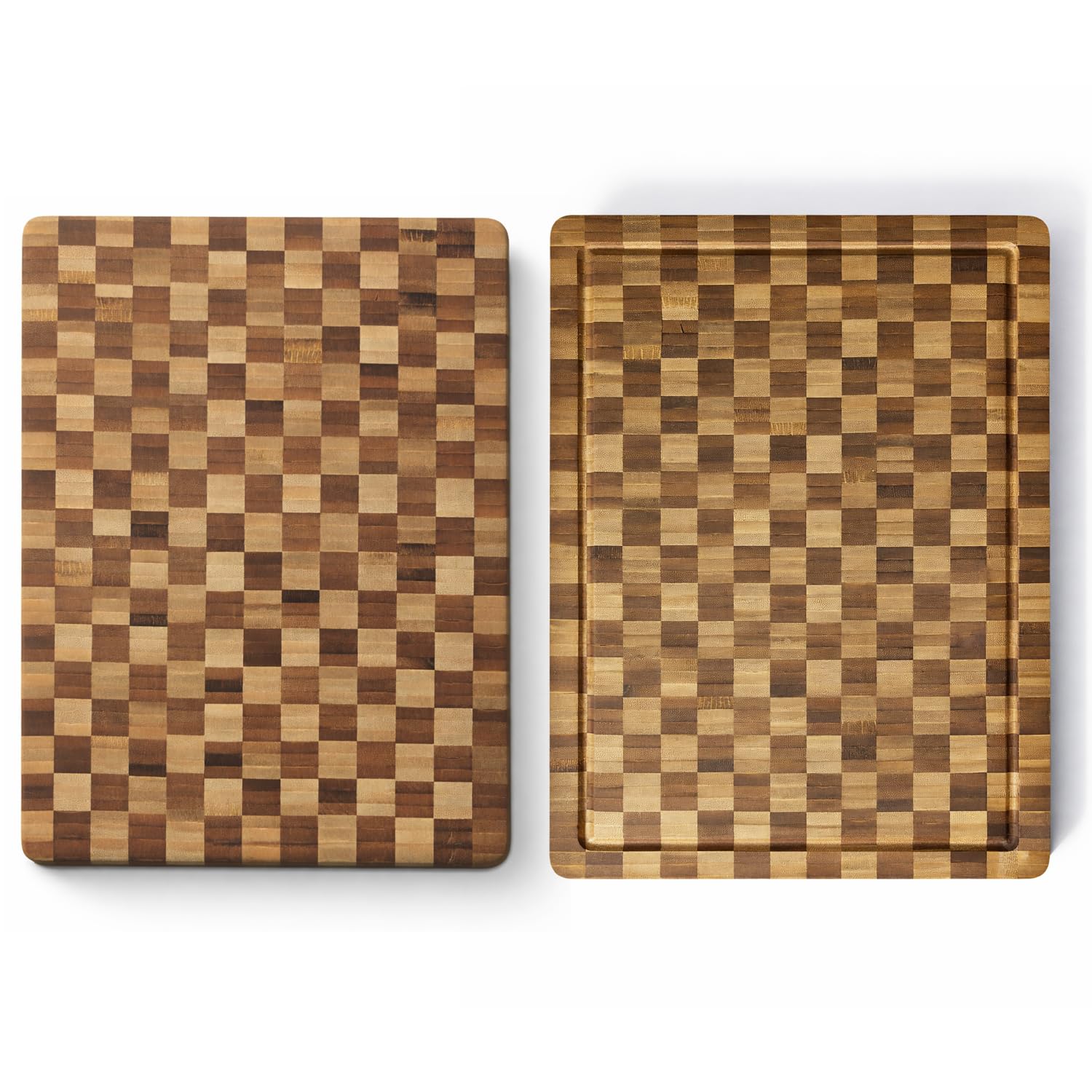 com-four® Tagliere in bambù Design a Scacchi 37,5 x 28 cm, con scanalatura raccogli liquidi e Maniglie per Tagliare e servire (1 Pezzo - 37,5x25 cm - bambù)
