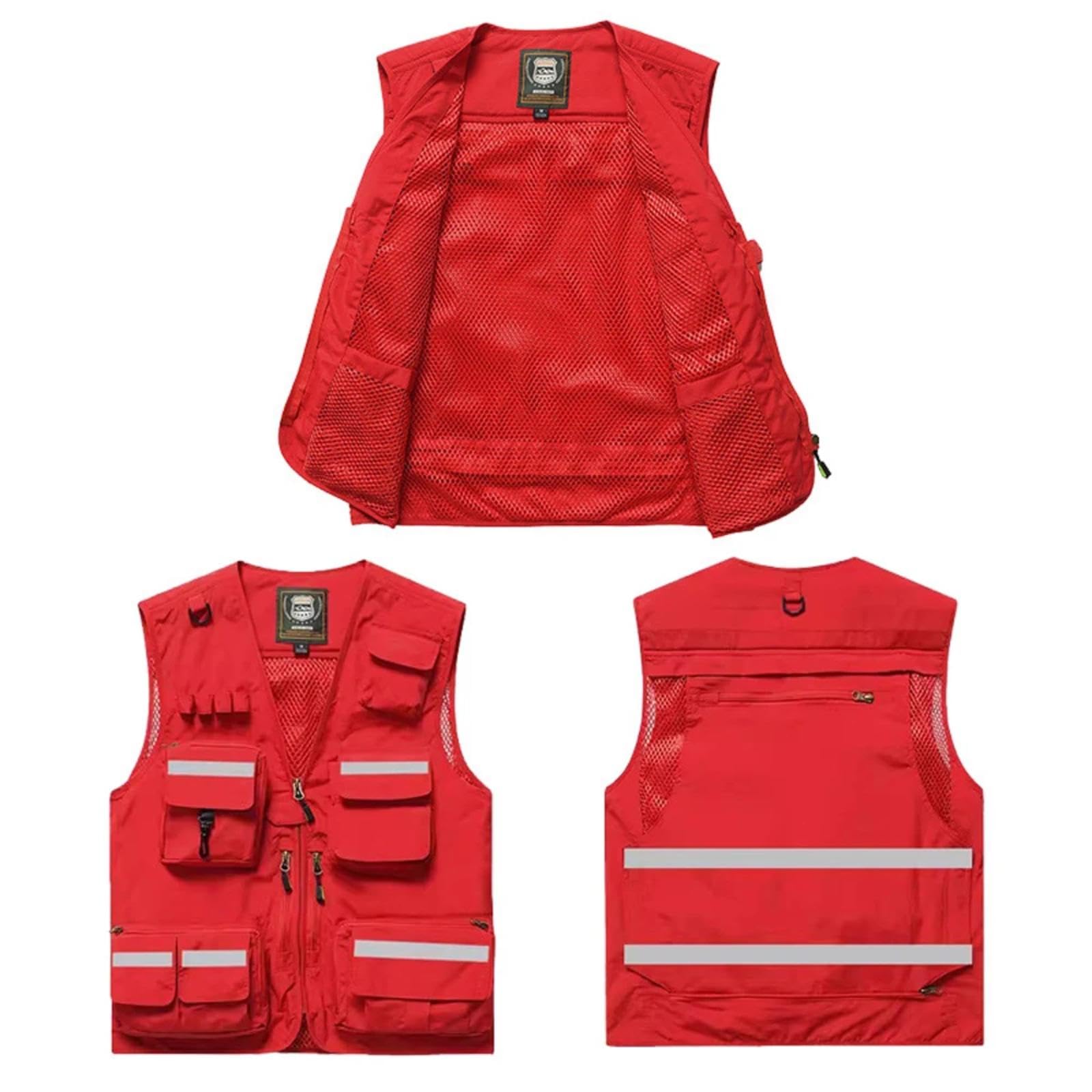 Honghuang Chaleco De Trabajo De Seguridad De Alta Visibilidad con Logotipo Personalizado con Múltiples Bolsillos, Fotógrafo Voluntario Chaqueta Reflectante Abrigo Ropa De Trabajo Uniforme