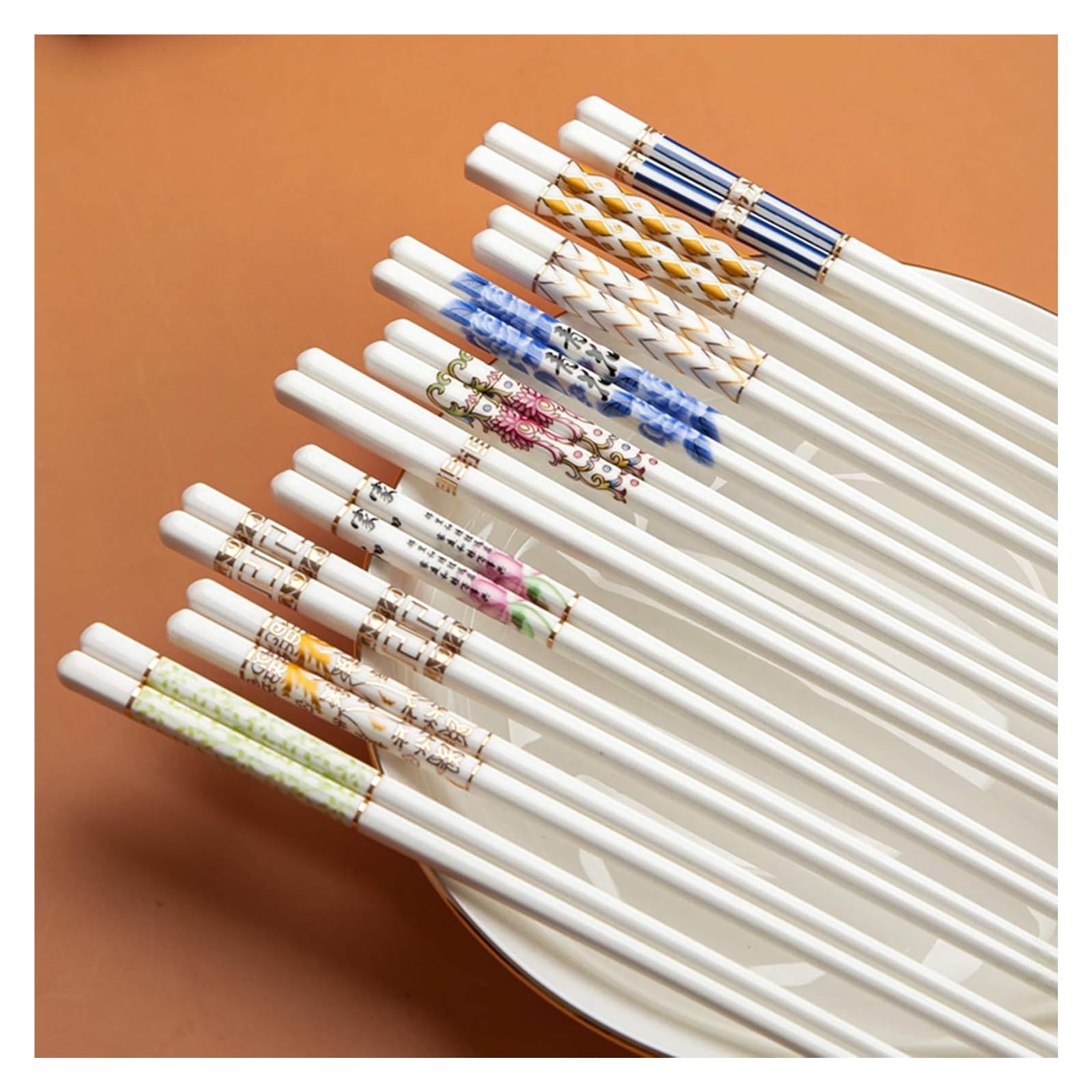 Jeu de baguettes, Coffret cadeau de 10 paires baguettes en porcelaine réutilisables, antidérapantes, chinoises tendre, à sushi japonaises céramique-blanc Z(W)