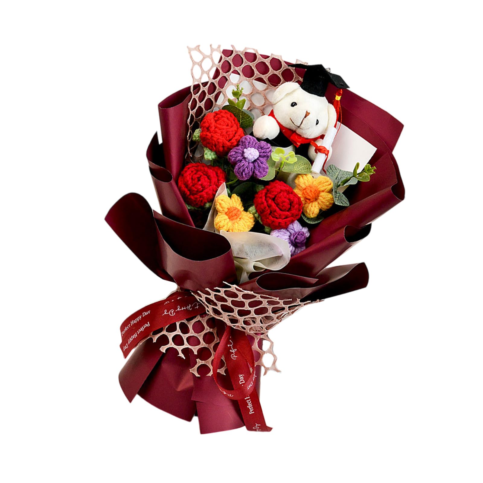 Msioytog Crochet Graduation Bouquet with Stylish Doll for Ceremony Decoration and Gift Giving Party Supplies Graduation Doll Gift
