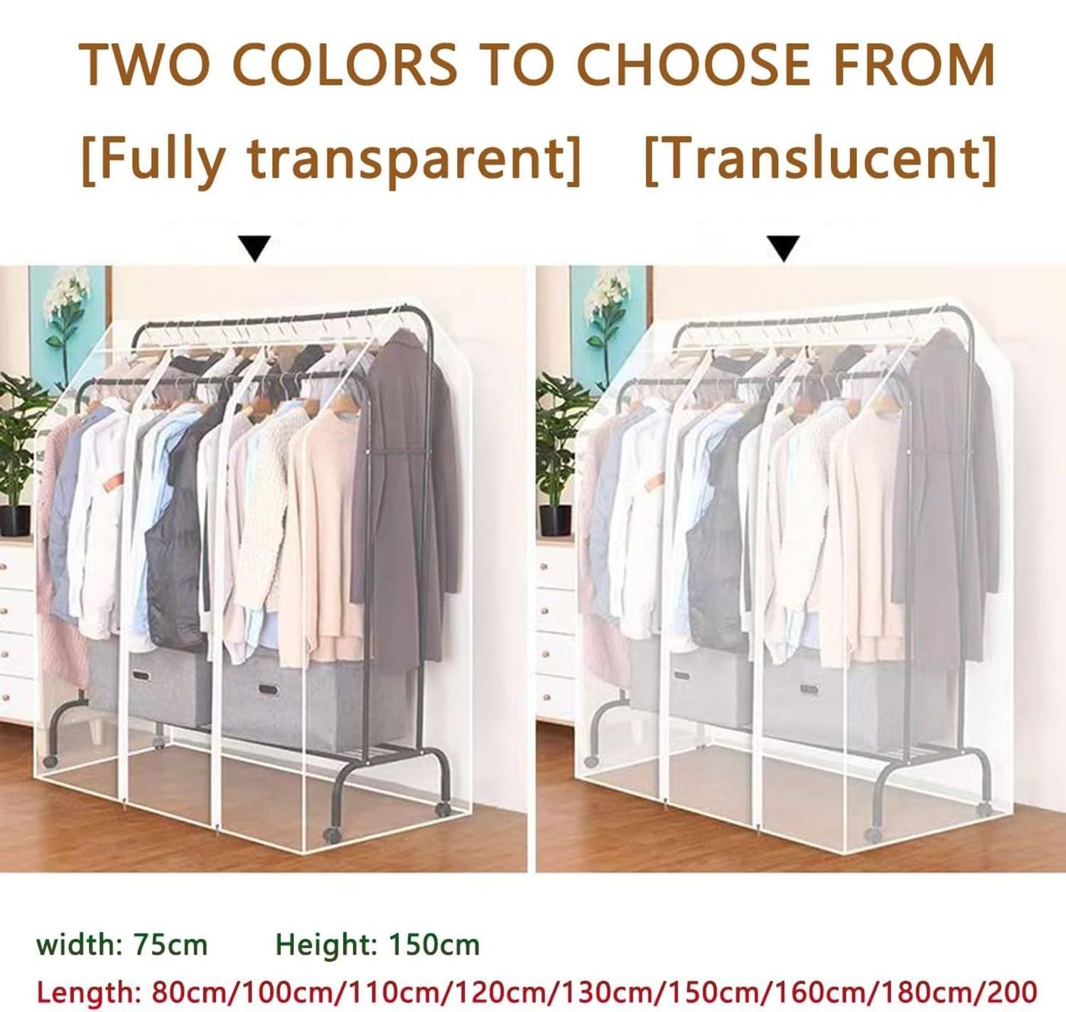 Fundas transparentes para ropa, bolsas impermeables antipolillas, almacenamiento de ropa con cremallera de gran capacidad, protector de perchas, perfecto para nizing ropa