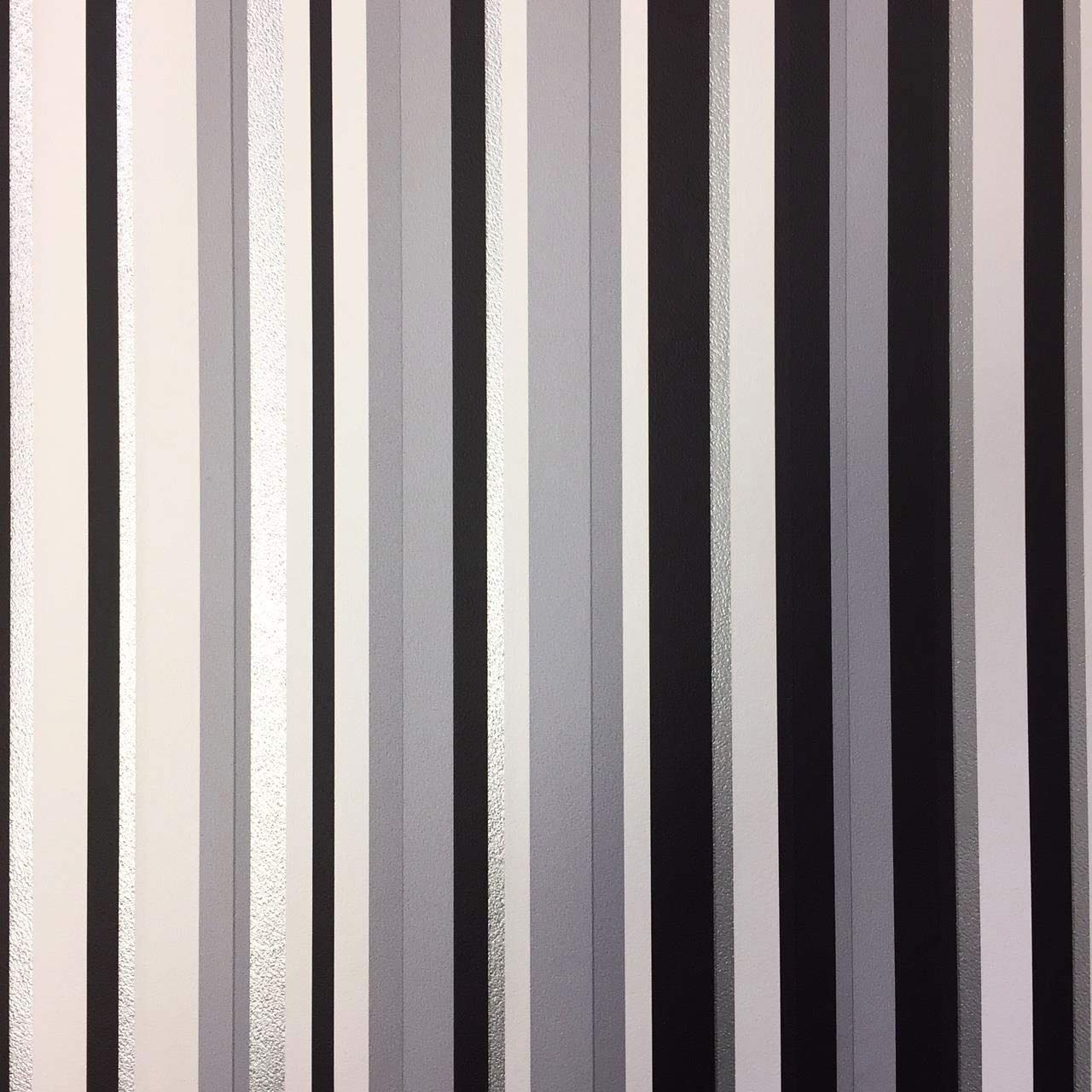 Barcode Striped Wallpaper Grey Black White Silver Metallic Textured Debona