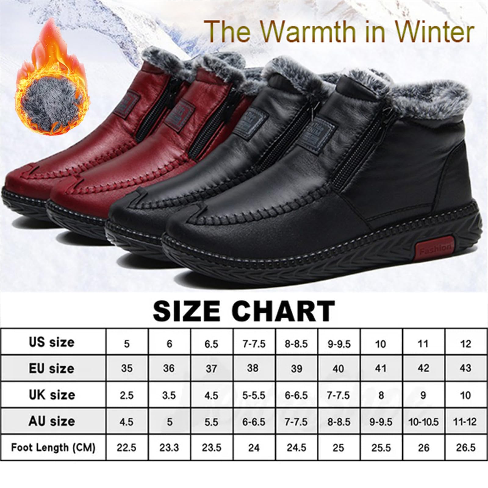 Bottes de neige chaudes et épaisses en polaire pour femme - Imperméables et antidérapantes - En cuir de coton - Large largeur - Pour femme