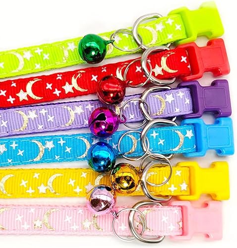 Miniatura 6 de Collares reflectantes para gatos, con campana, lunas y estrellas, paquete de 2 unidades, collar ajustable de 7.5 a 12.5 pulgadas (verde)
