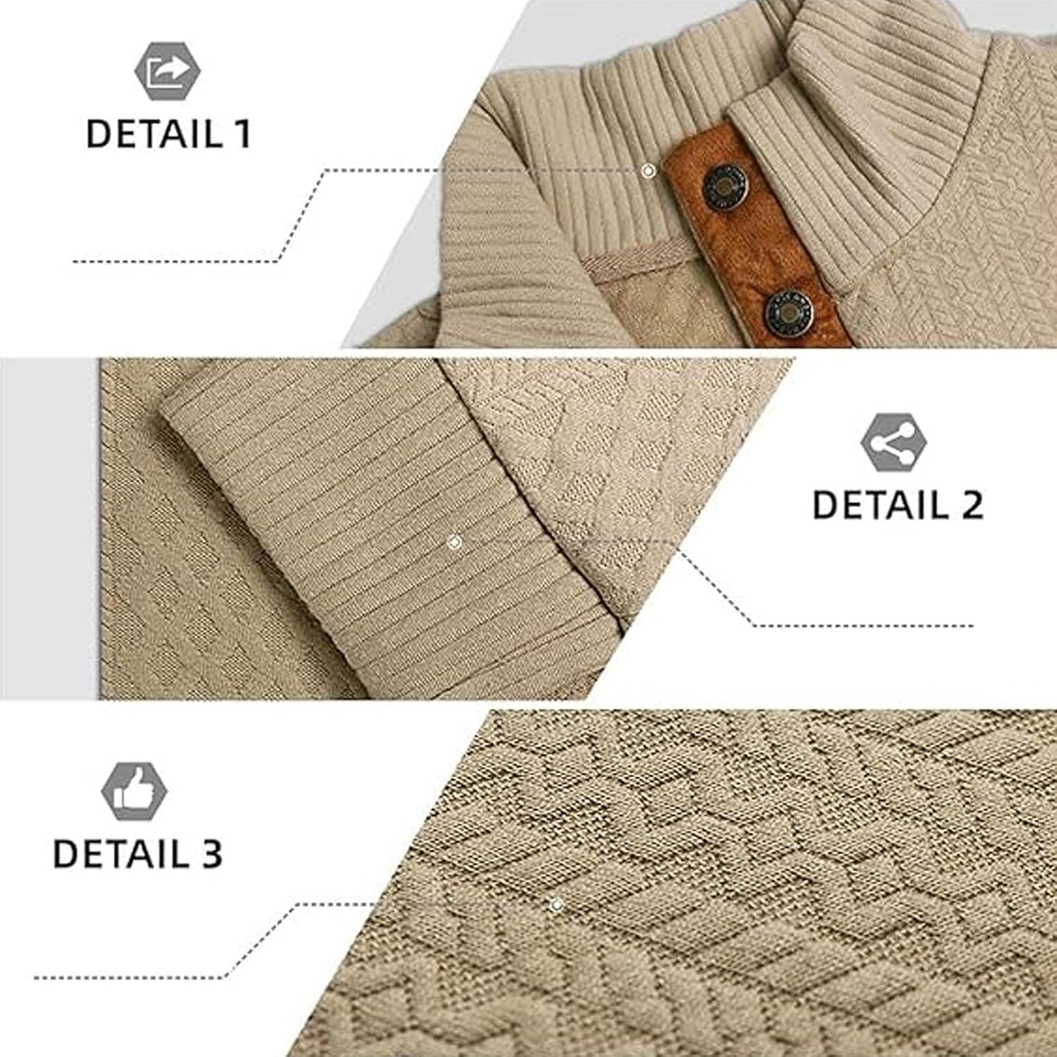 Men's Cable Knit High Collar Pullover, 2026 New Men's Outdoor Casual Stand Cashmere Button Long Sleeve Sweater - Image 7