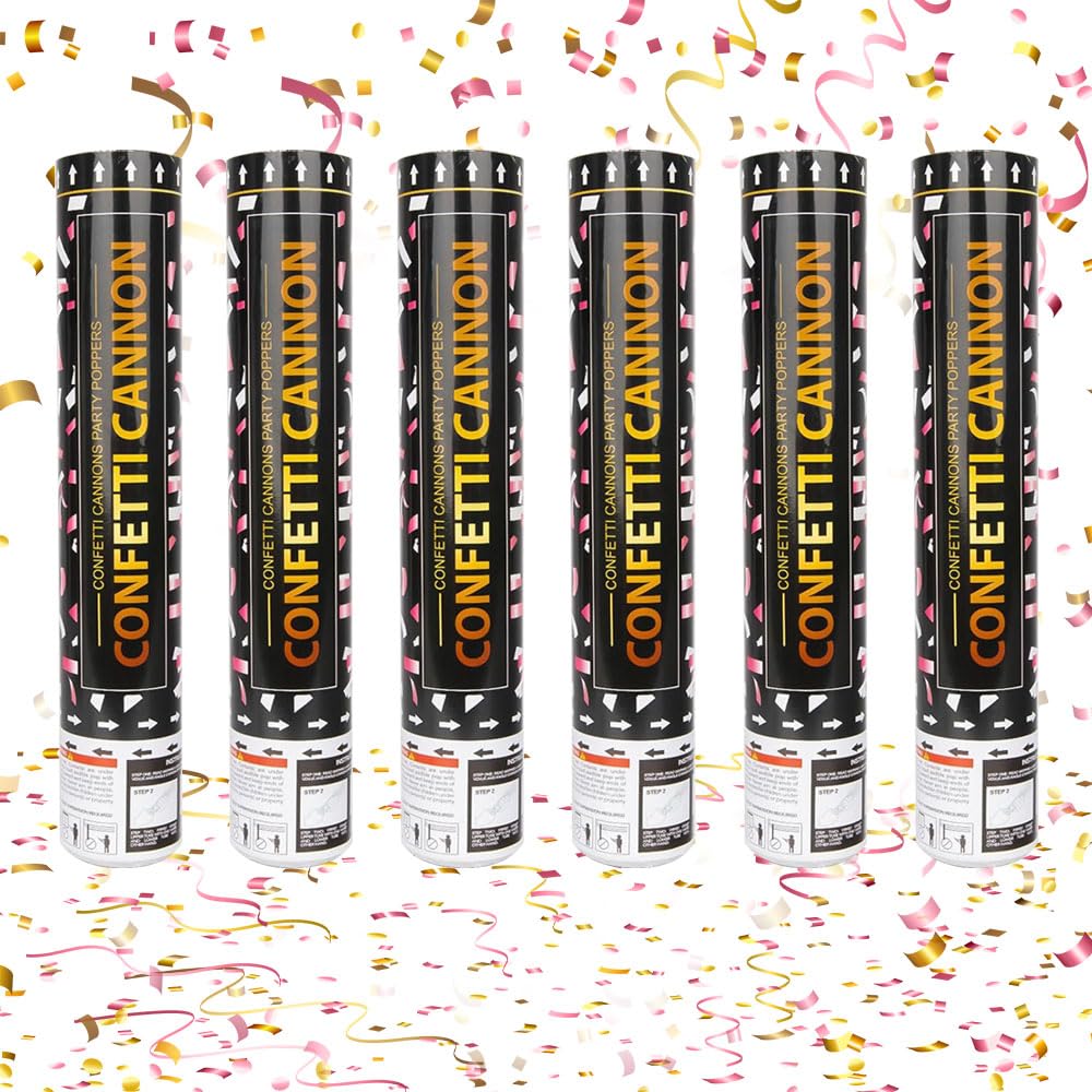 ZOYDP 6 PCS Confetti Cannons, Confetti Cannons Biodegradable 30cm, Multi Colour confetti, 1confetti Cannons Large, confetti poppers for Christmas, Party, Weddings, Birthdays, Celebrations, Anniversary