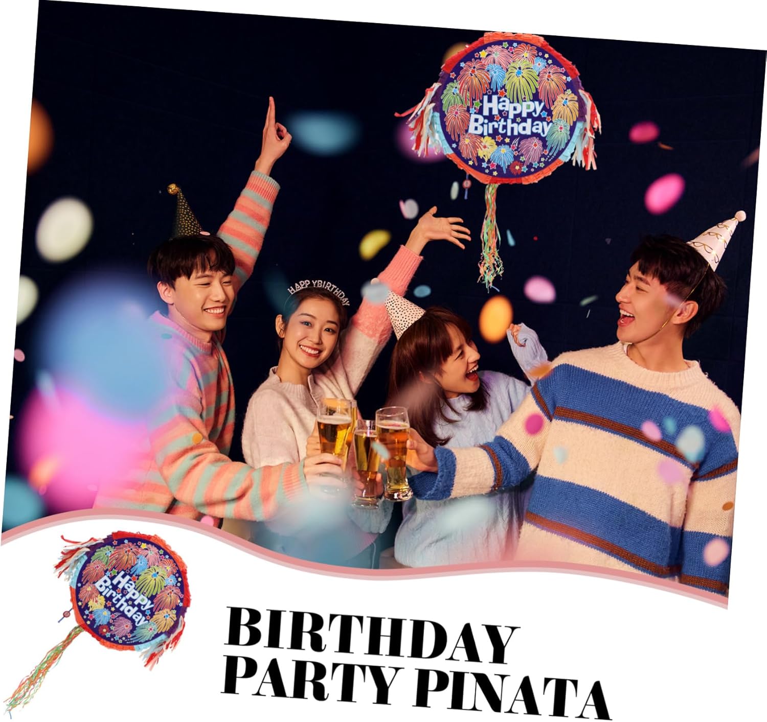 Wakauto Birthday Party Pinata Decorative Prop for Parties Round Design Reusable and for Fun Candy Game and Festive Celebration
