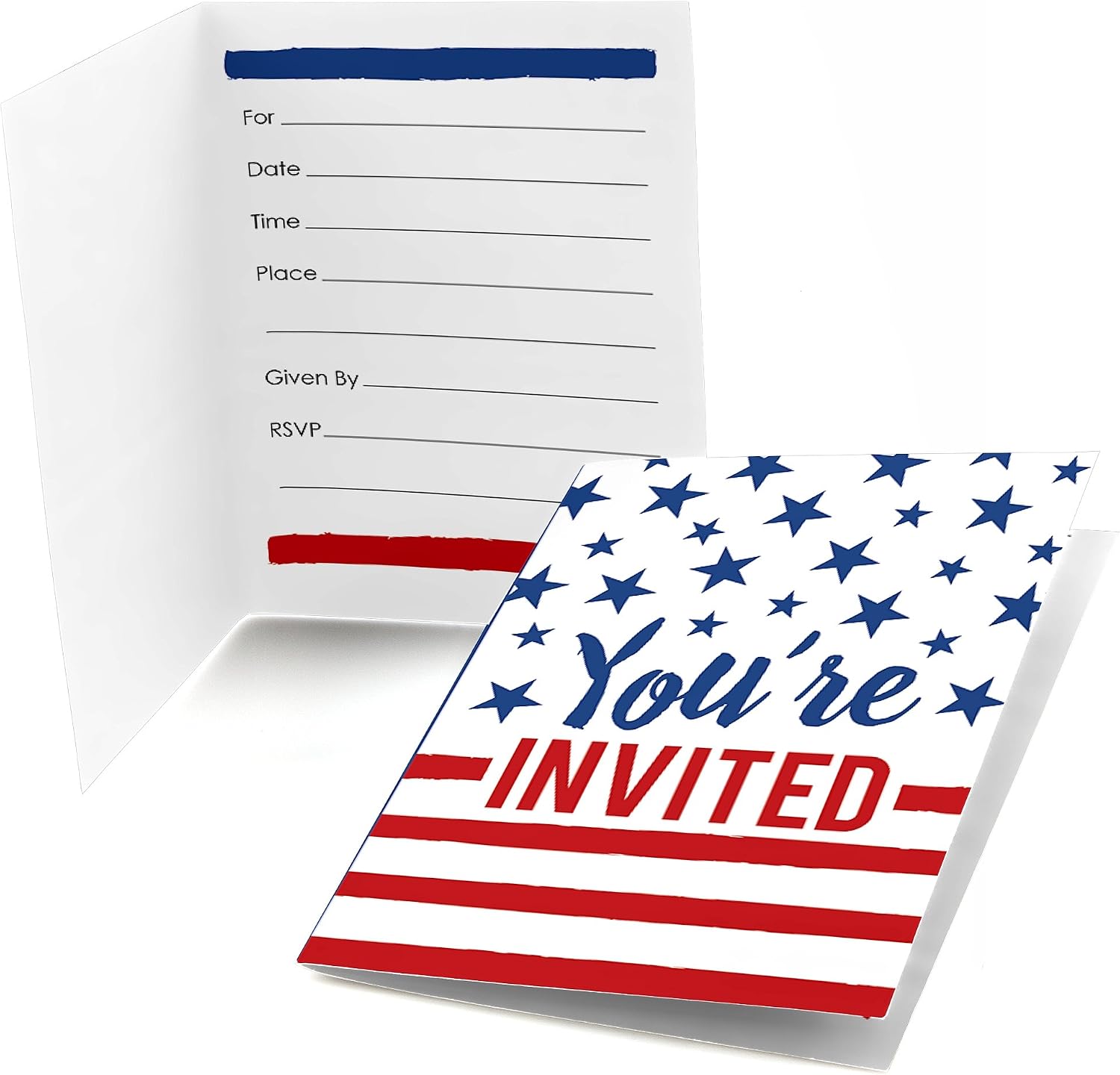 Big Dot of Happiness Stars and Stripes - Fill-in Memorial Day, 4th of July and Labor Day USA Patriotic Party Invitations (8 Count)