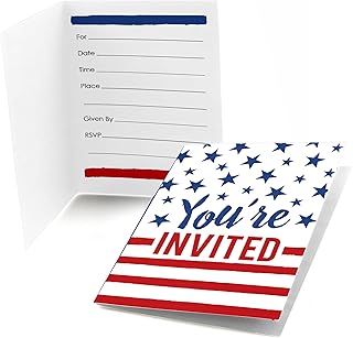 Big Dot of Happiness Stars and Stripes - Fill-in Memorial Day, 4th of July and Labor Day USA Patriotic Party Invitations (8 Count)