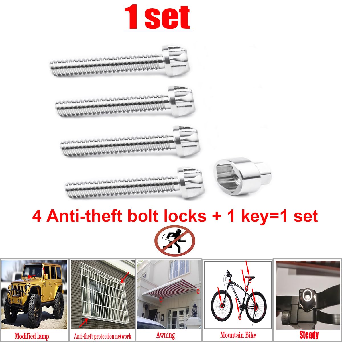 1/4-20-1/2" Screws 304 Stainless Steel Anti-Theft Locking 20tpi 1/2inch Bolts Security Hardware Kit for Mountain Bike Awning Car Accessories for Styling Light Bar Safety(4 Lock+ 1 Key)