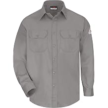 Bulwark Flame Resistant 6 oz Cotton/Nylon Excel FR ComforTouch Long Uniform Shirt with Straight Back Yoke, Topstitched Cuff, Grey, 2X-Large
