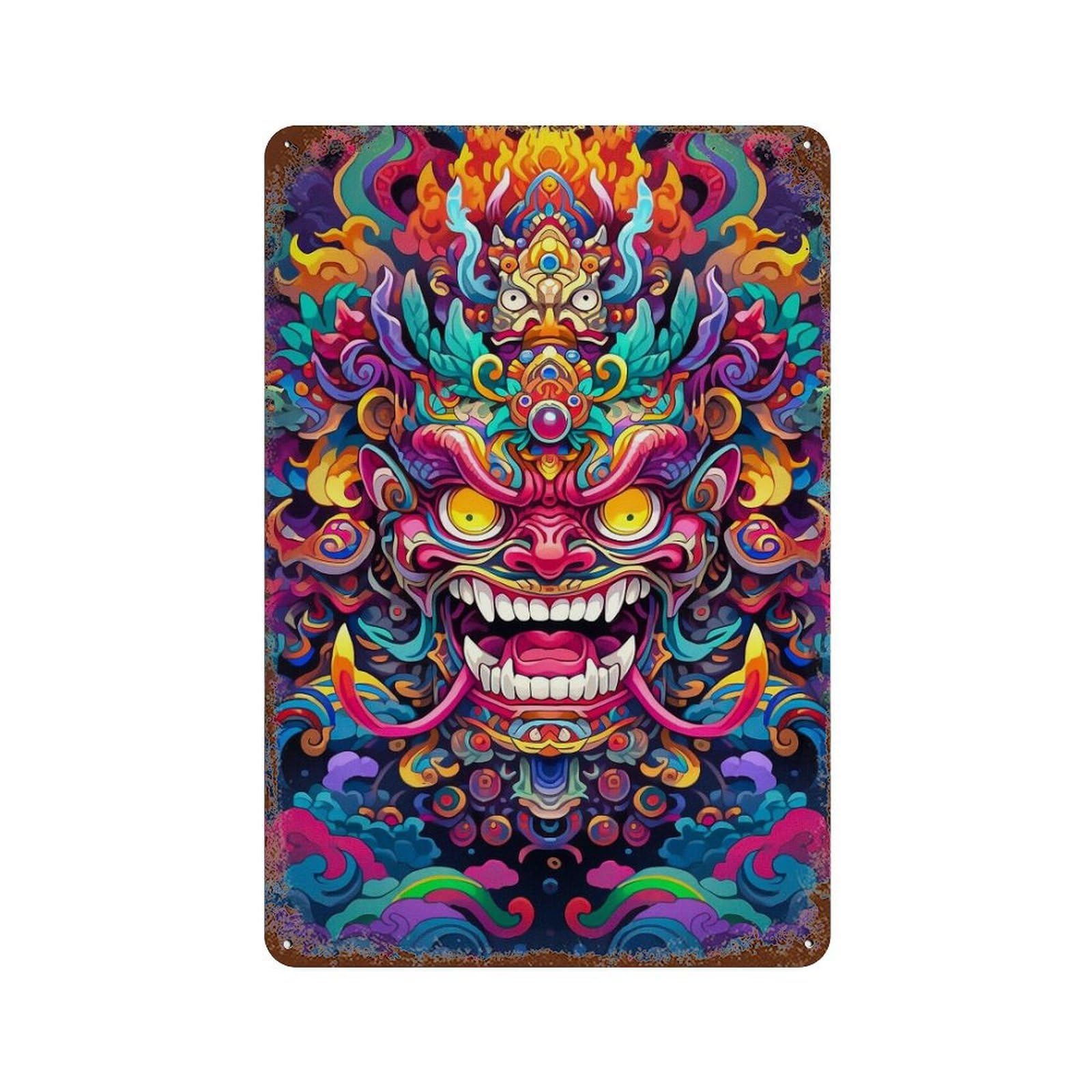 Colorful Demon Mask Art Retro Metal Sign 11.8"x7.9", Novelty Wall Decor for Farmhouse, Kitchen And Entryway Decor