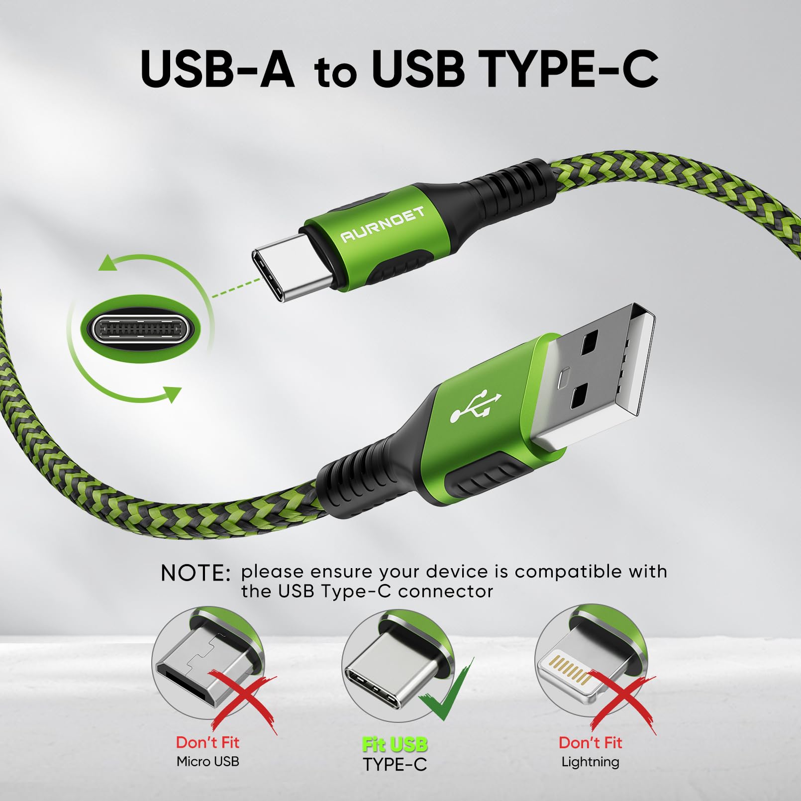 Aurnoet USB C Cable 4pack 6ft Type C Charger Nylon Braided USB C Charger Cord Fast Charging Cable for Samsung Galaxy S21 S20 S10 Plus Note 10 LG Google Pixel Moto etc