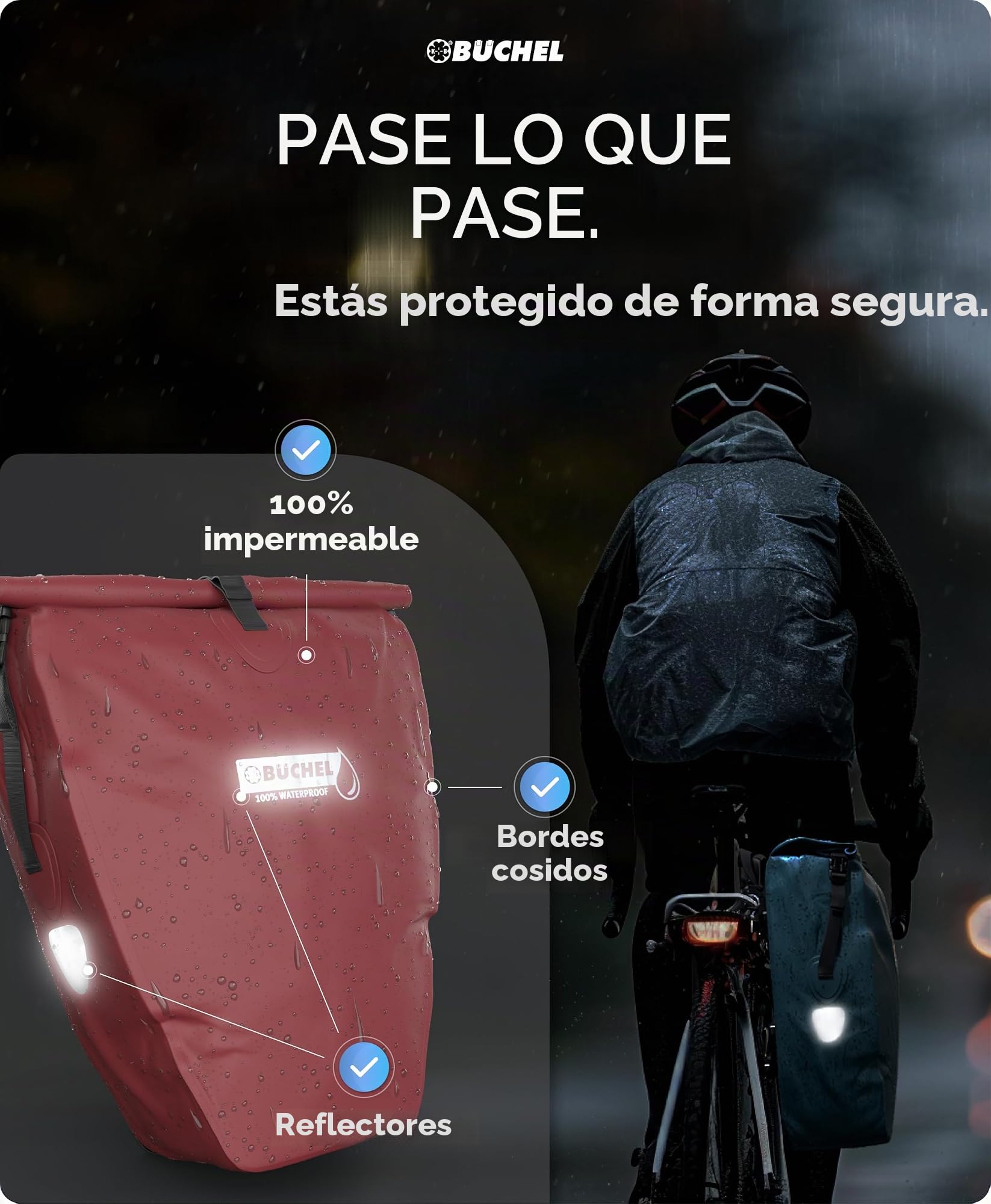 Büchel Alforjas para portaequipajes, 2 Unidades, 25,4 L – 100% Impermeable, con asa y Correa para el Hombro, Bolsa para Bicicleta, Bolsa para portaequipajes, Bolsas traseras para Bicicleta