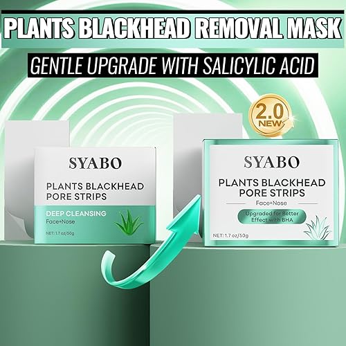 Miniatura 2 de 2.0 Tiras de poros de nariz, máscara removedor de puntos negros con ácido salicílico para cara, mascarilla mejorada de limpieza profunda con 100