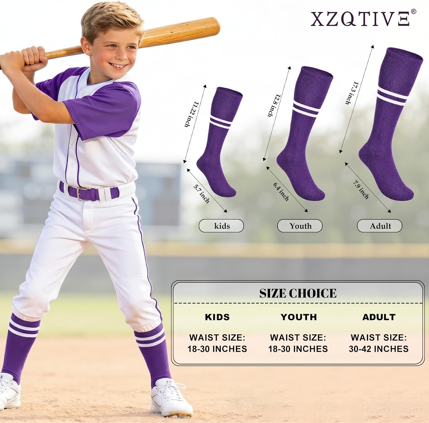 XZQTIVE Baseball Softball Socks and Belt Combo Set Adjustable Softball Socks and Elastic Belt for Kids Youth Adult