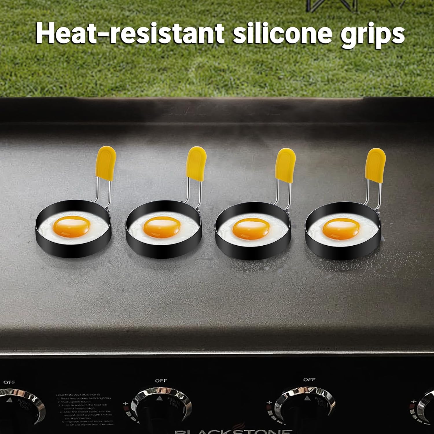 7 Pcs Griddle Breakfast Kit for Blackstone - Pancake Batter Dispenser for Griddle, Grill Press for Bacon, 4 Egg Rings/Pancake Molds, Basting Brush Compatible with Blackstone Griddles