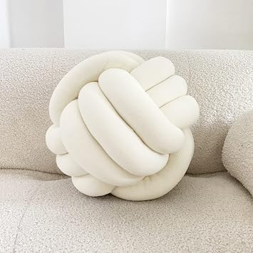 Knot Pillow Knotted Throw Pillows Ball, Decorative Throw Pillows Sphere Pillow Round Cushion Soft Knot Ball Pillow, Sofa Lumbar Pillow Chair Back CushionIvory, 11Iinch