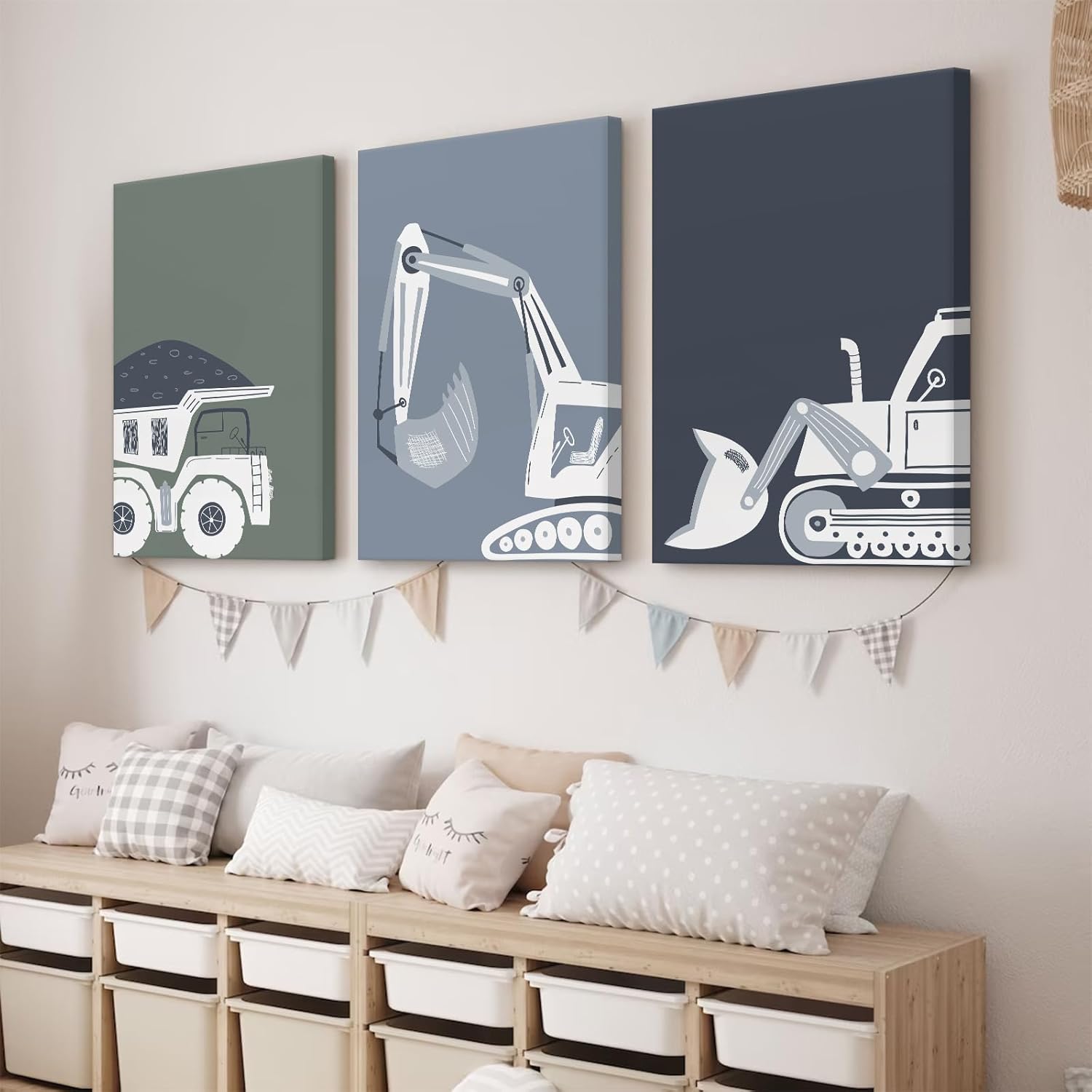 Construction Truck Wall Art Decor Toddler Boys Room Canvas Wall Art Tractor Vehicle Posters Dump Truck Wall Art Kids Bulldozer Pictures Nursery Prints for Boys Bedroom 12x16x3 Inch Wrapped Canvas