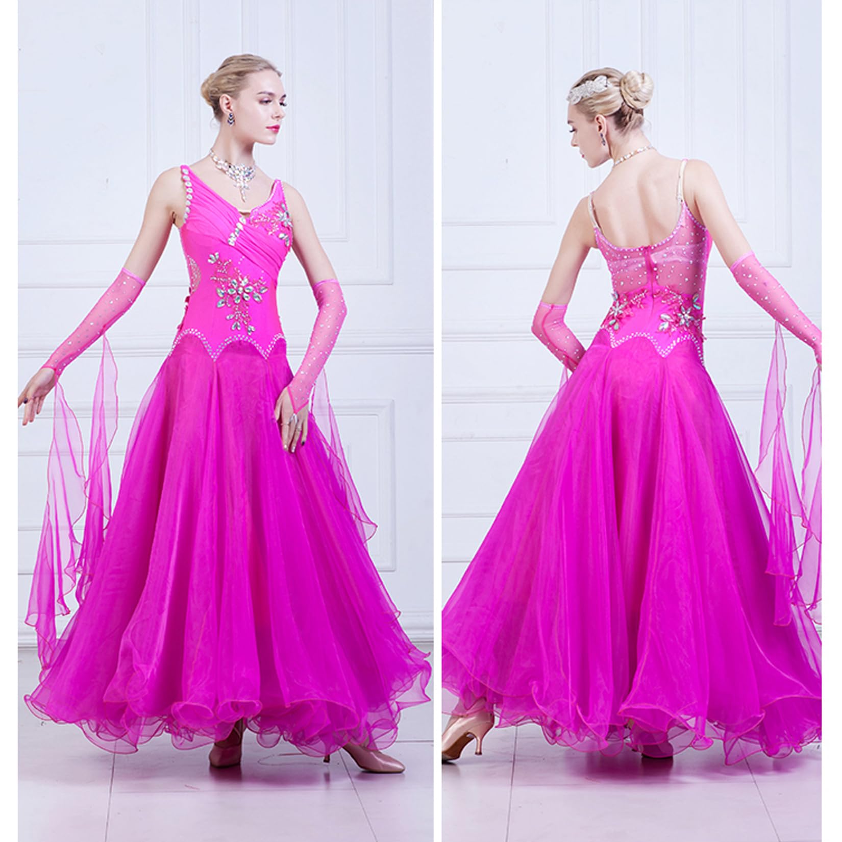 B,S, Abiti da Ballo da Sala Professionali Gonna Standard Nazionale Flamenco Cavo Costumi da Competizione Valzer Tinta Unita Abbigliamento da Spettacolo Moderno Elegante