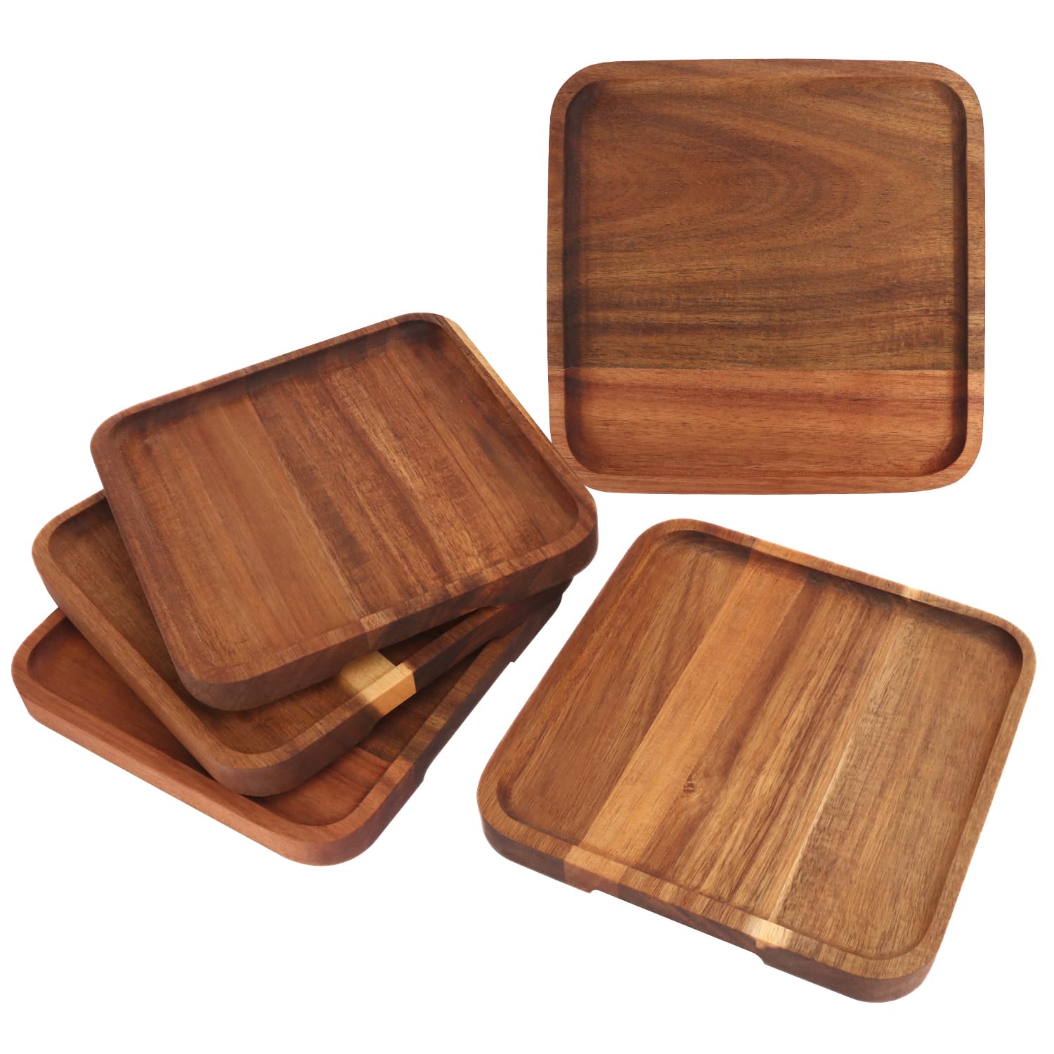 GNIEMCKIN Wooden Serving Platter, 8 x 8 Inch, Set of 5, Acacia Wood Tray, Perfect for Serving Charcuterie, Appetizers, Desserts, Dips, Sushi, Parties,