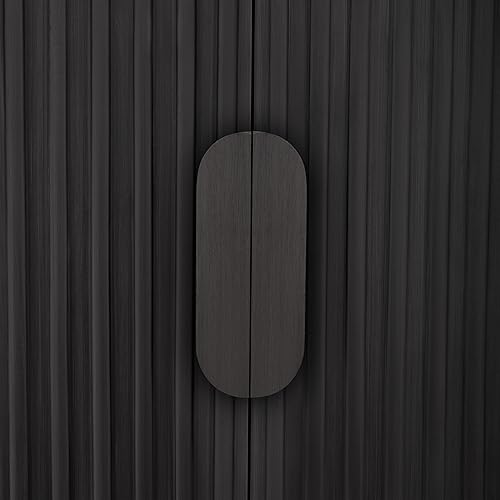 Miniatura 95 de Aparador de armario de almacenamiento curvado con 2 puertas y 2 cajones, mesa consola de entrada de madera de 55 pulgadas con puerta lateral curvada