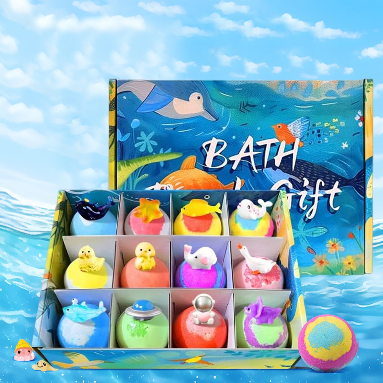 Set Regalo di 12 Bombe per il Bagno WMFASBAG, Colorate e Organiche con Sorpresa Interna, Giochi di Bolle Frizzanti Sicuri per Bambini, Regalo Educativo Dolcemente Sicuro per Pasqua Ragazzi