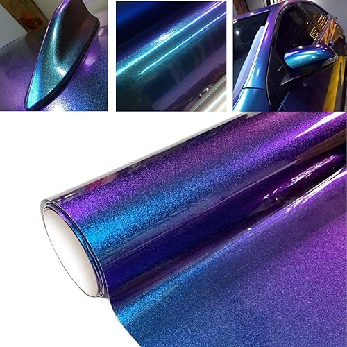 Moyishi Chameleon - Película de vinilo metálico mate para vehículos, de color morado a azul, calcomanías de liberación de aire estirables para